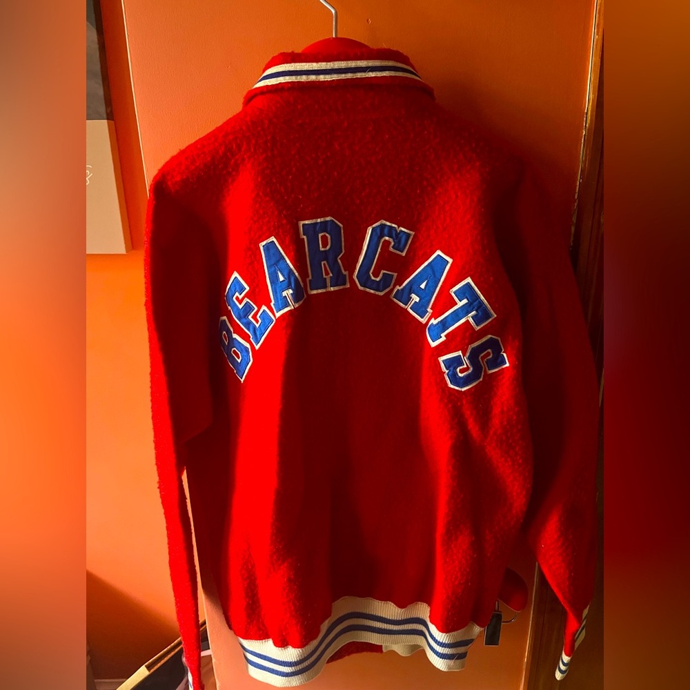 VINTAGE VARSITY LATE 1940s BEARCATS Champion Products Inc Fleece Jacket Sz M Red